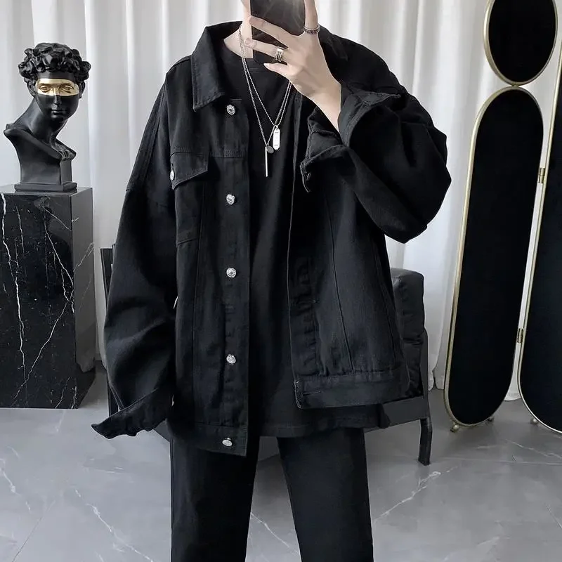 Spring Autumn Long Sleeve Black Oversized Harajuku Denim Jeans Jacket Men Clothing Fashion Korean Tops
Spring Autumn Long Sleeve Black Oversized Harajuku Denim Jeans Jacket Men Clothing Fashion Korean Tops