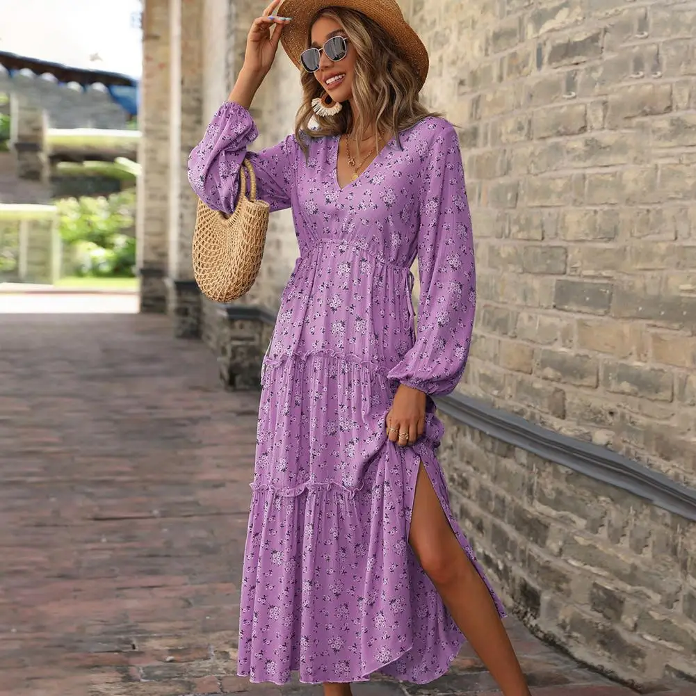 Women Dress High Waist Long Sleeve Streetwear Autumn Winter Floral Print A-Line Split Dress Maxi Dress for Vacation
Women Dress High Waist Long Sleeve Streetwear Autumn Winter Floral Print A-Line Split Dress Maxi Dress for Vacation