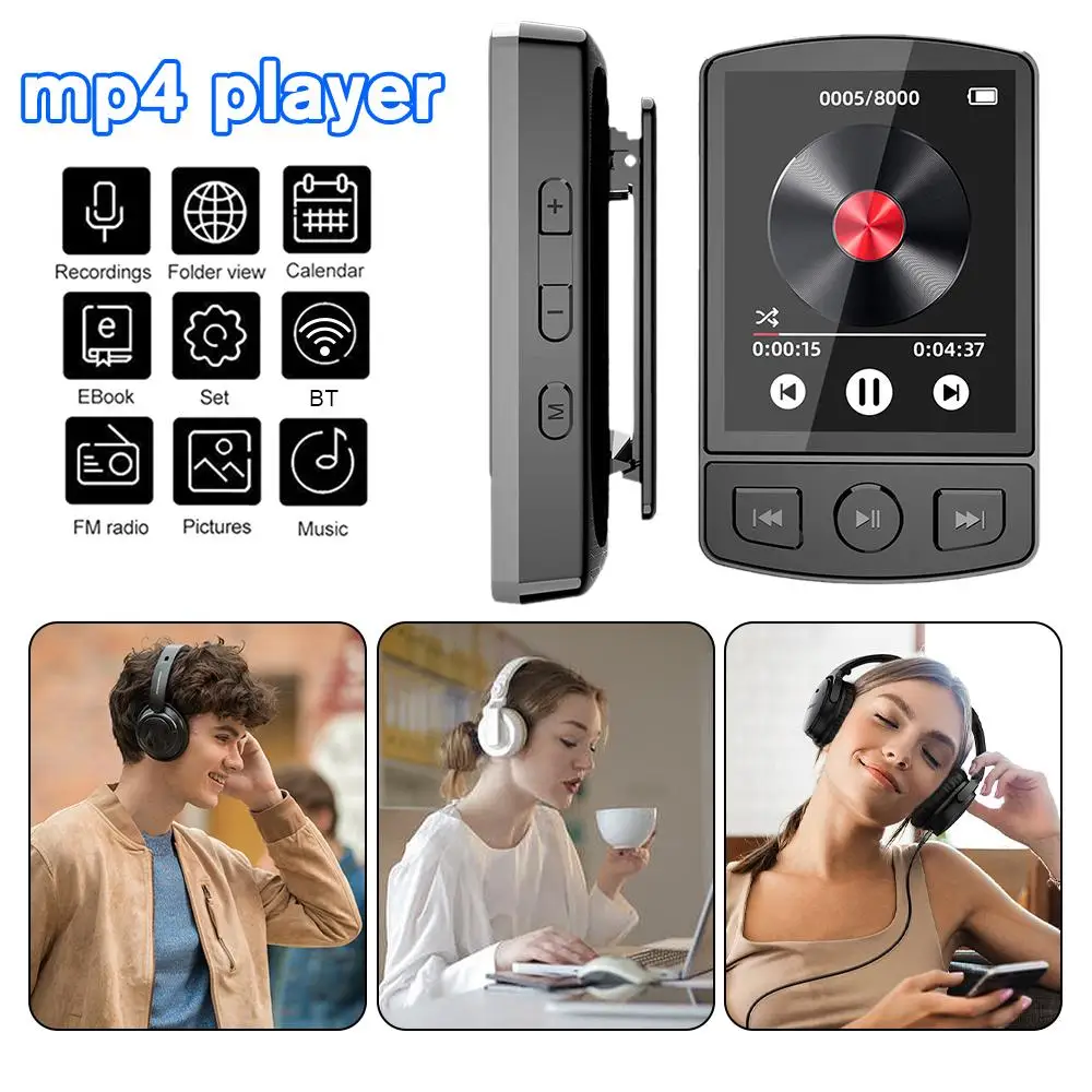 

MP4-плеер V5.2, спортивный зажим для задней панели, mp3-плеер, FM-радио, 1,8 дюйма, большой зажим, многоязычный экран, MP3, Bluetooth, спортивные аксессуары