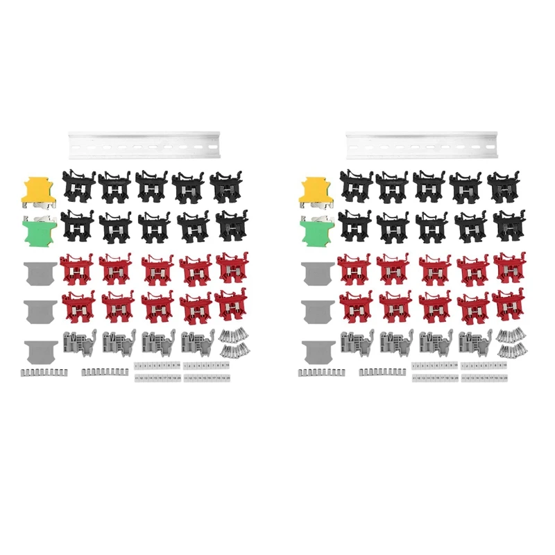2X DIN Rail Terminal Blocks Kit Terminal+Ground Blocks+Aluminum Rail+End Brackets+End Covers+Jumpers Kits
2X DIN Rail Terminal Blocks Kit Terminal+Ground Blocks+Aluminum Rail+End Brackets+End Covers+Jumpers Kits