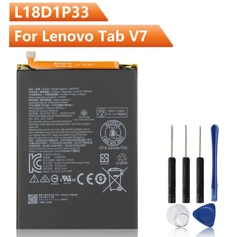 Оригинальный сменный аккумулятор для планшета L18D1P33, аккумулятор для планшета Lenovo Tab V7, аккумулятор 5180 мАч
Оригинальный сменный аккумулятор для планшета L18D1P33, аккумулятор для планшета Lenovo Tab V7, аккумулятор 5180 мАч