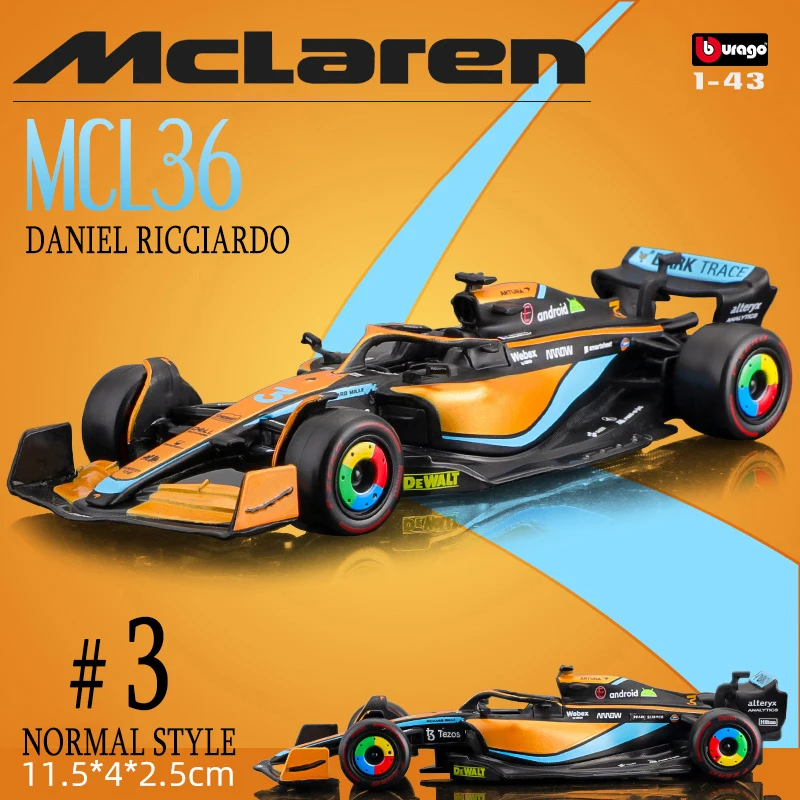 Burago 1:43 2022 McLaren MCL36 #3 Daniel Ricciardo #4 Lando Norris Alloy F1 car model simulation decoration collection gift toy
Burago 1:43 2022 McLaren MCL36 #3 Daniel Ricciardo #4 Lando Norris Alloy F1 car model simulation decoration collection gift toy