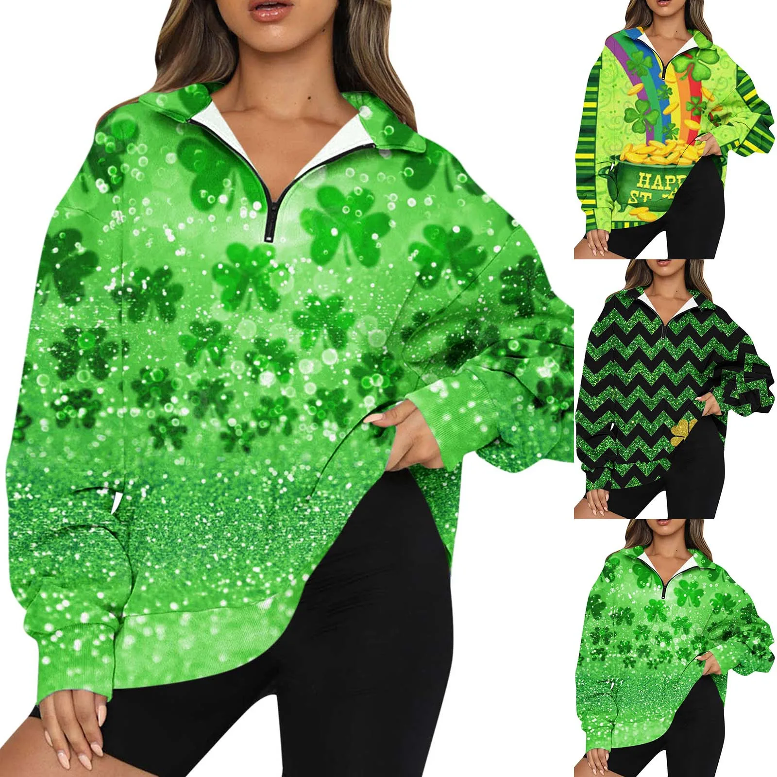 

Outfit Womens Fashion Oversized Half Zip Pullover Long Sleeve St Patricks Day Print Sweatshirt Quarter Zip Trendy Hoodie Jacket