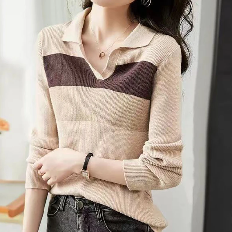Striped Sweaters For Women 2023 Pull Femme Korean Style Turn-down Collar Sweater Tops For Womens Winter Long Sleeve Pullover
Striped Sweaters For Women 2023 Pull Femme Korean Style Turn-down Collar Sweater Tops For Womens Winter Long Sleeve Pullover