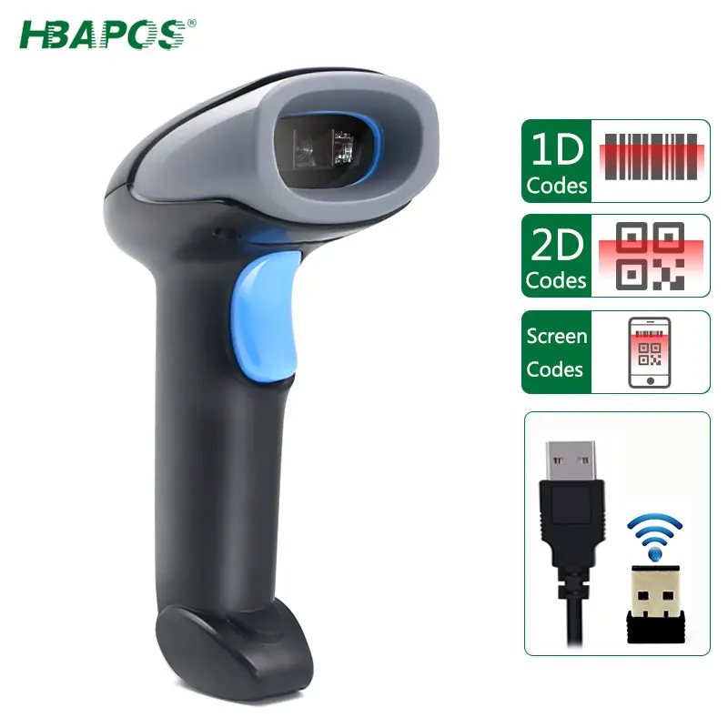 HBAPOS Barcode Scanner Wireless USB Wired Handheld 1D 2D Bar Code Reader for POS Mobile Payment PC Laptop Computer
HBAPOS Barcode Scanner Wireless USB Wired Handheld 1D 2D Bar Code Reader for POS Mobile Payment PC Laptop Computer