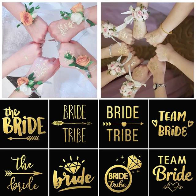 

5pcs/set Team Bride Wedding Bronzing Tattoo Sticker Bridesmaid Tribe Squad Temporary Tattoos Bachelorette Party Wedding Supplies