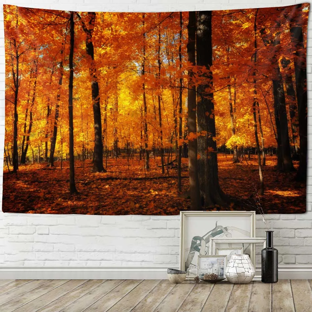 

Nature landscape tapestry golden forest wall hanging green sunshine woods home wall decor boho hippie style room art deco