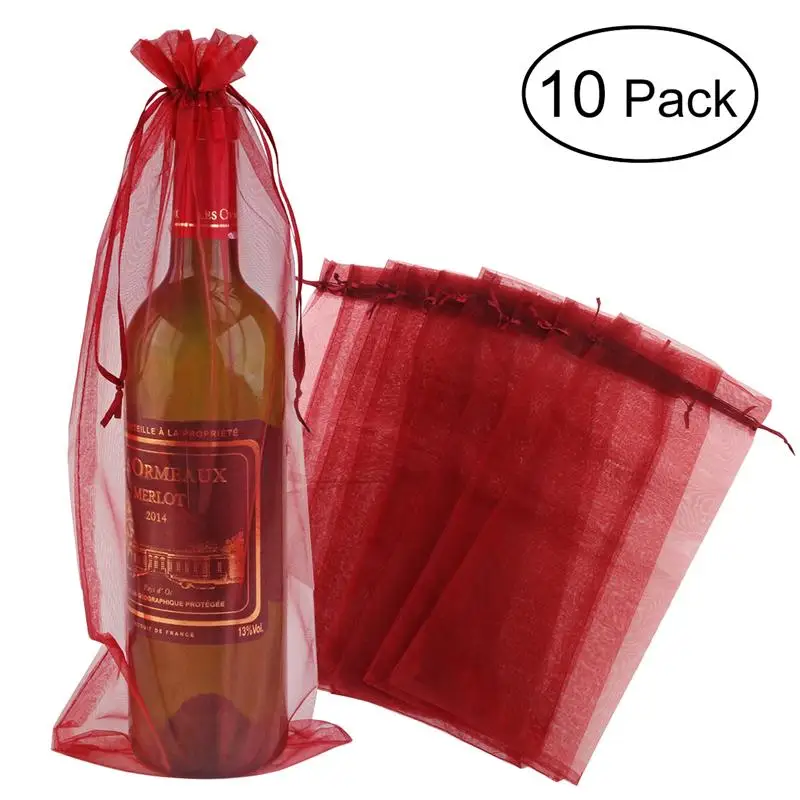 

PIXNOR, 10 шт., прозрачная органза, чехол для винных бутылок, подарочные пакеты, тюль, прозрачный пакет для одной бутылки вина (винный красный)