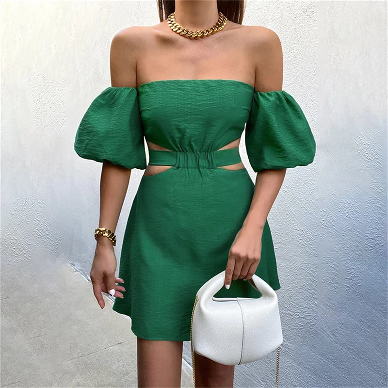 Fashion Women Solid Color Off-Shoulder Puff Sleeve Dress Summer Sexy Hollow Backless Bandage Dress Summer Beach Dress Casual
Fashion Women Solid Color Off-Shoulder Puff Sleeve Dress Summer Sexy Hollow Backless Bandage Dress Summer Beach Dress Casual