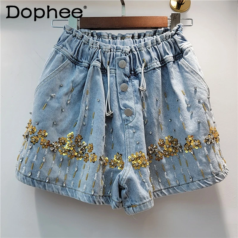2022 Summer Denim Shorts Women New Beaded Sequined Flower High Waist Wide-Leg Hot Pants
2022 Summer Denim Shorts Women New Beaded Sequined Flower High Waist Wide-Leg Hot Pants