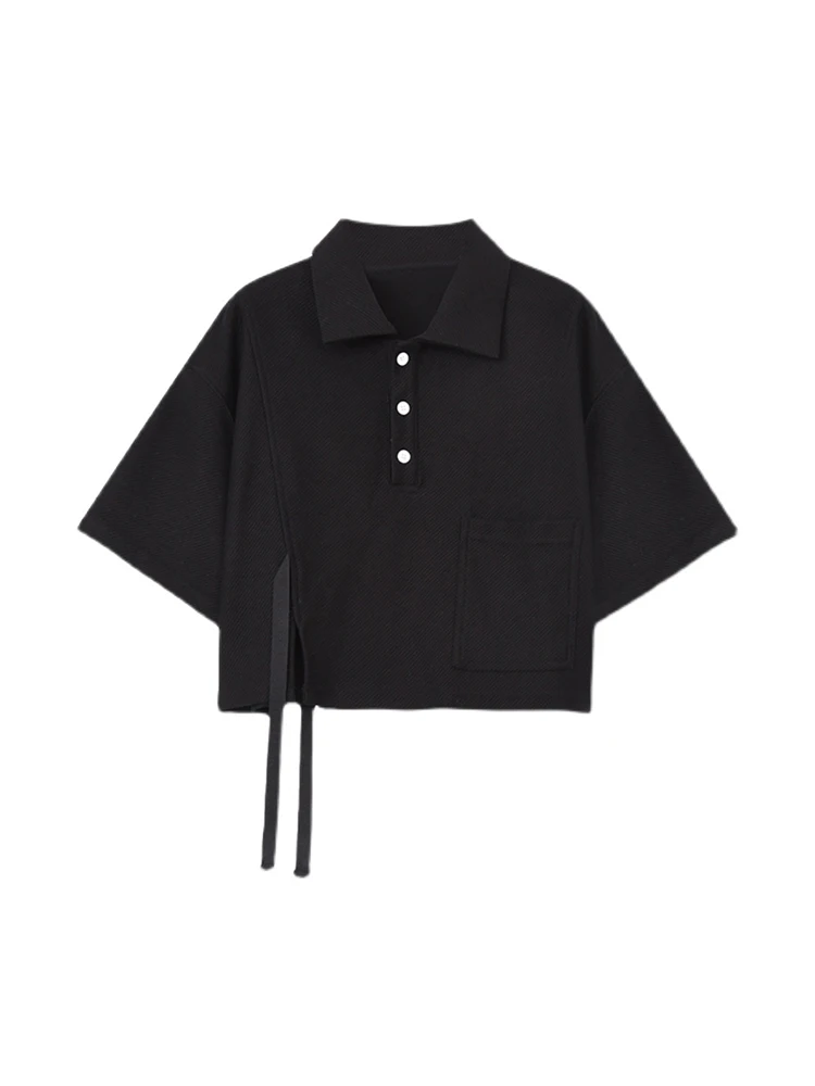 

Женская готическая Черная футболка Y2k, футболка с коротким рукавом и воротником-поло, корейские винтажные футболки в стиле Харадзюку, летний бандажный Топ 90-х годов, одежда