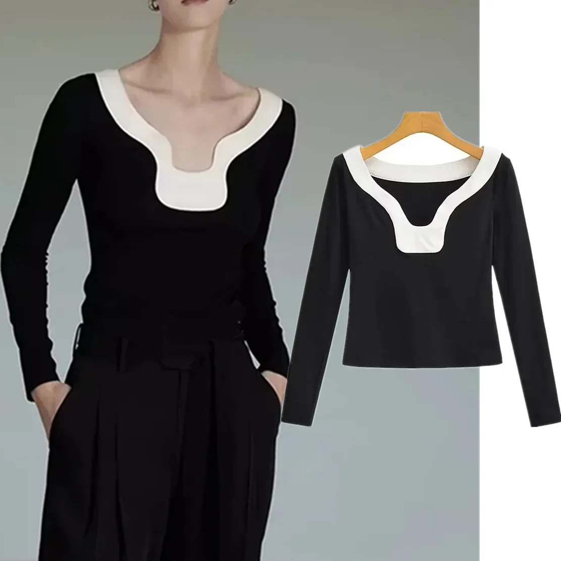 Jenny&Dave 2023 Ins Fashion Color Contrast Long Sleeve 100% Cotton Tshirts Women Black Tops
Jenny&Dave 2023 Ins Fashion Color Contrast Long Sleeve 100% Cotton Tshirts Women Black Tops