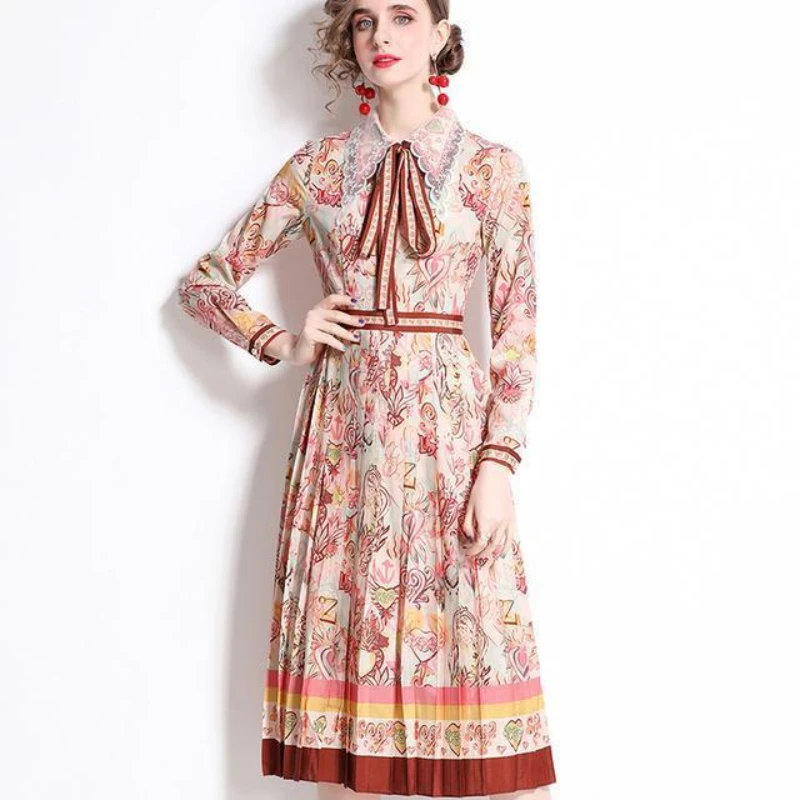 Women's Fashion Dress with Double Collar Butterfly Lace-up Hollow-out Embroidery Long Sleeve Waist Closing Print Full Swing Dres
Women's Fashion Dress with Double Collar Butterfly Lace-up Hollow-out Embroidery Long Sleeve Waist Closing Print Full Swing Dres