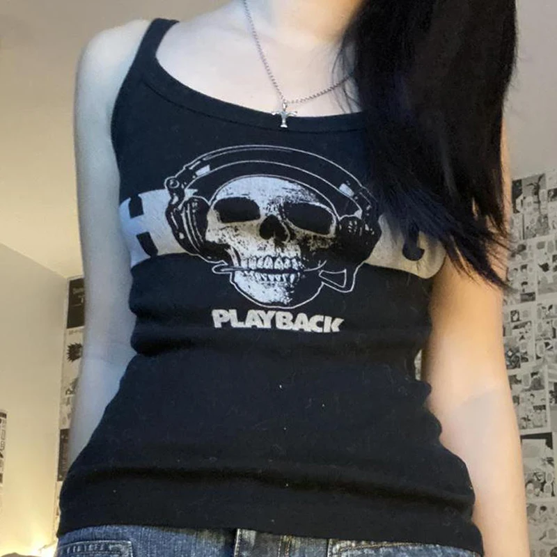 Y2k Skull Letter Print Tank Top 00s Vintage Graphic Sleeveless Vest Gothic Aesthetics Crop Top E-girl Emo Harajuku Clothing
Y2k Skull Letter Print Tank Top 00s Vintage Graphic Sleeveless Vest Gothic Aesthetics Crop Top E-girl Emo Harajuku Clothing