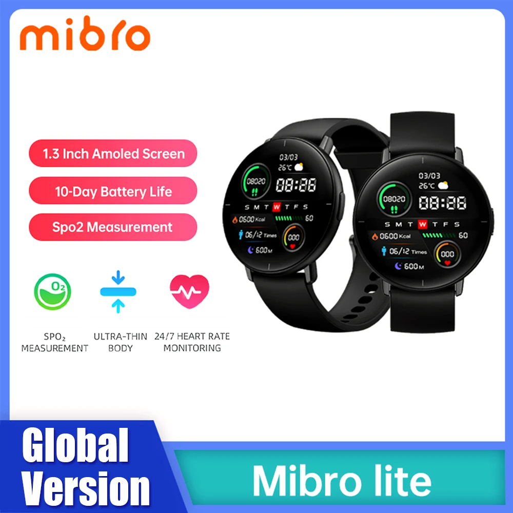 Смарт-часы Mibro Lite мужские/женские с Amoled-экраном 1 3 дюйма и поддержкой нескольких