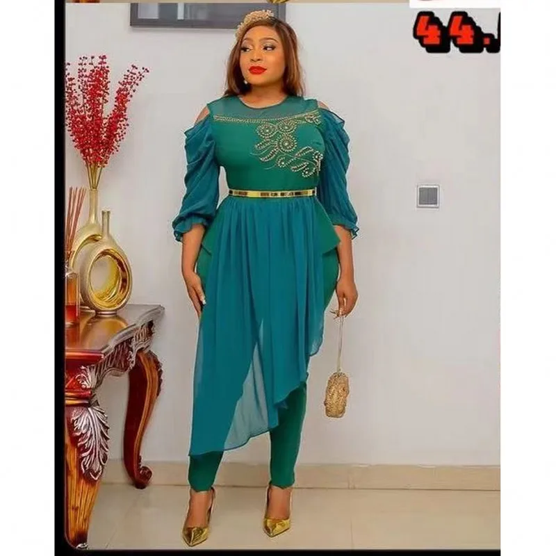 Summer Women Two Piece African Pants Suit Long Sleeve T Shirt + Trousers Casual Suit Solid Chiffon Irregular Slim Ladies Clothes
Summer Women Two Piece African Pants Suit Long Sleeve T Shirt + Trousers Casual Suit Solid Chiffon Irregular Slim Ladies Clothes