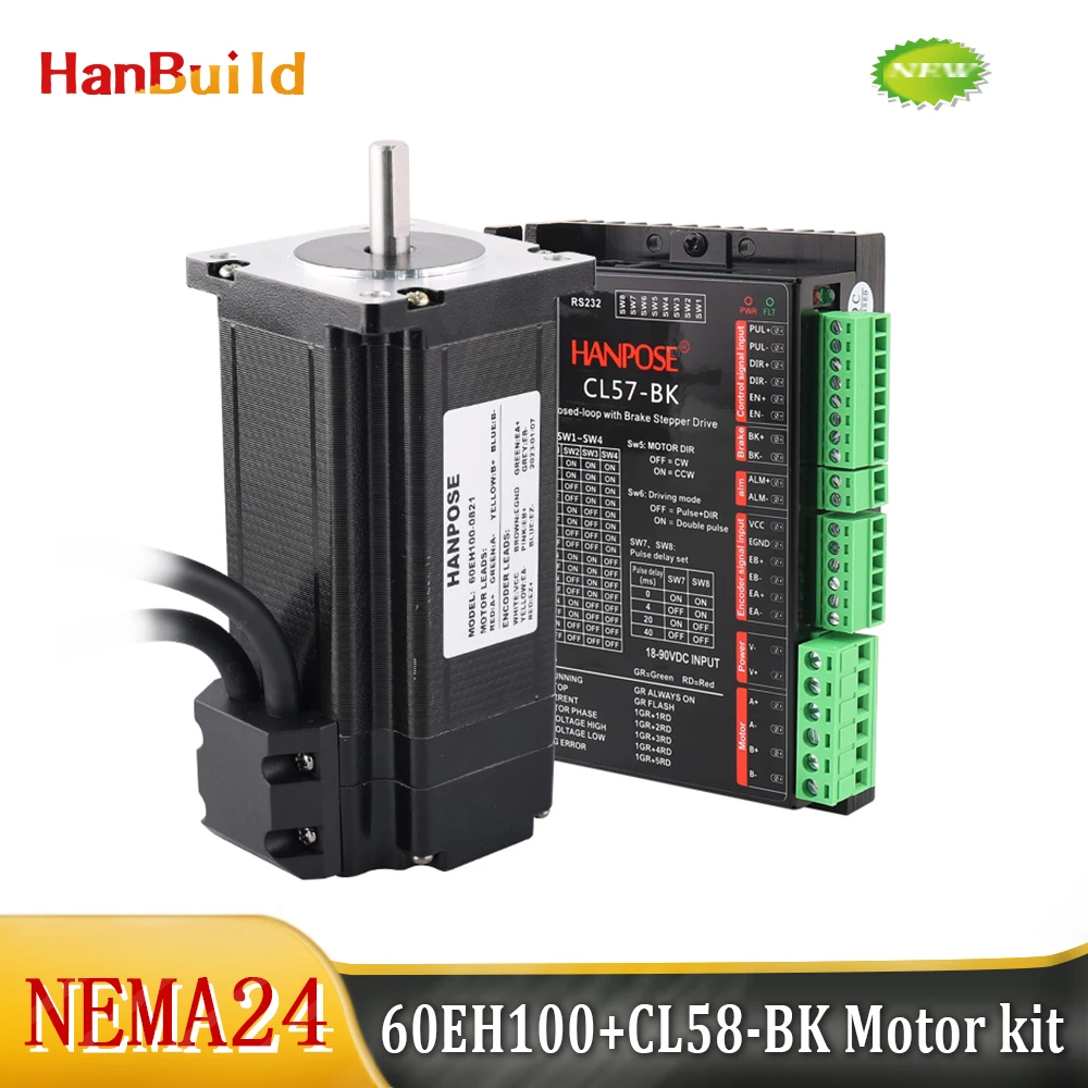 

Free Shipping NEMA24 60EH100+CL57-BK CNCStepper Motor Controller Kit Closed Loop stepper motor Driver 4.0A 3.5N.m