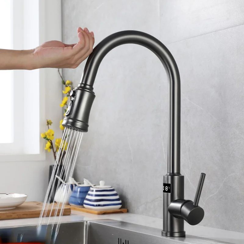 Smart Touch Stainless Steel Faucet Gun Gray Digital Display Pull-out Kitchen Sink Hot And Cold Rotating Mixer Water Tap
Smart Touch Stainless Steel Faucet Gun Gray Digital Display Pull-out Kitchen Sink Hot And Cold Rotating Mixer Water Tap