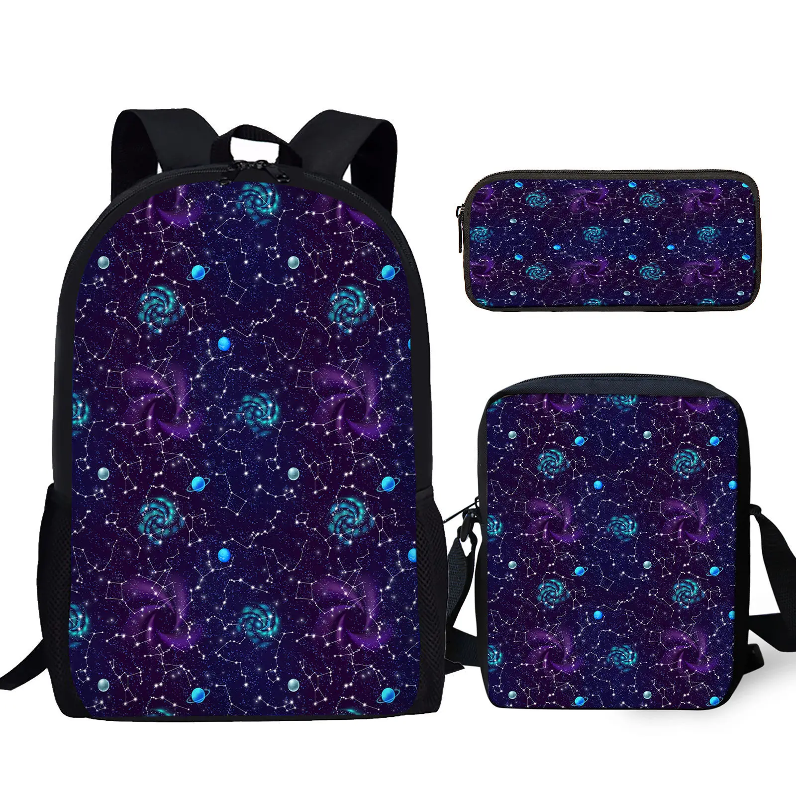 

YIKELUO Space/Starry Sky/Galaxy Design Stylish Durable Dustproof Backpack Purple Zipper Messenger Bag Student Pencil Case