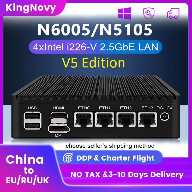 

2.5G Firewall Soft Router 11th Gen Pentium N6005 V5 4 Intel i226 DDR4 NVMe TPM2.0 3x4K UHD Fanless Mini PC OPNsense ESXi Proxmox