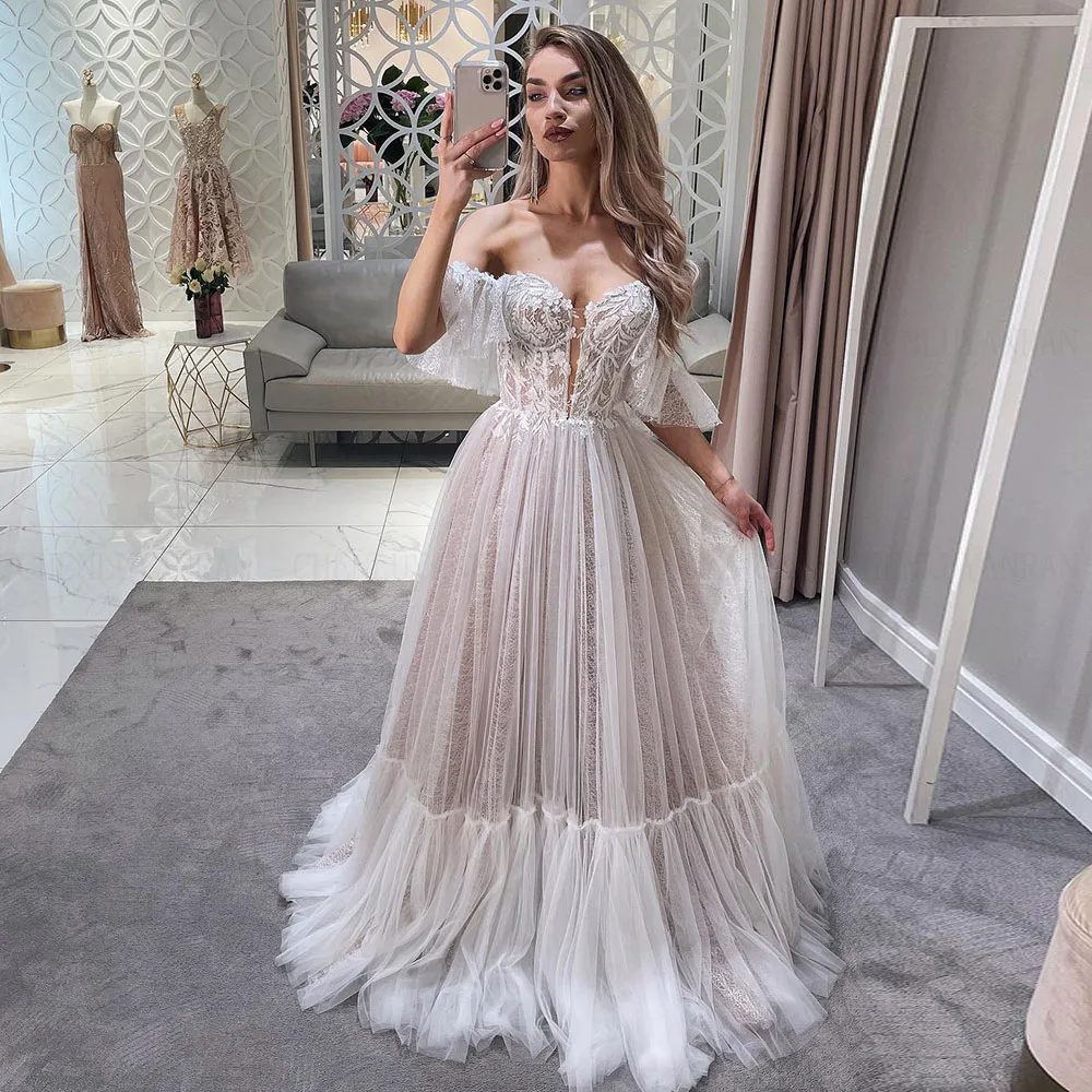 Charming Champagne Wedding Dresses Short Sleeves Long Bride Dress Applique Lace Up Elegant Dresses For Women 2023 Robe De Mariee
Charming Champagne Wedding Dresses Short Sleeves Long Bride Dress Applique Lace Up Elegant Dresses For Women 2023 Robe De Mariee