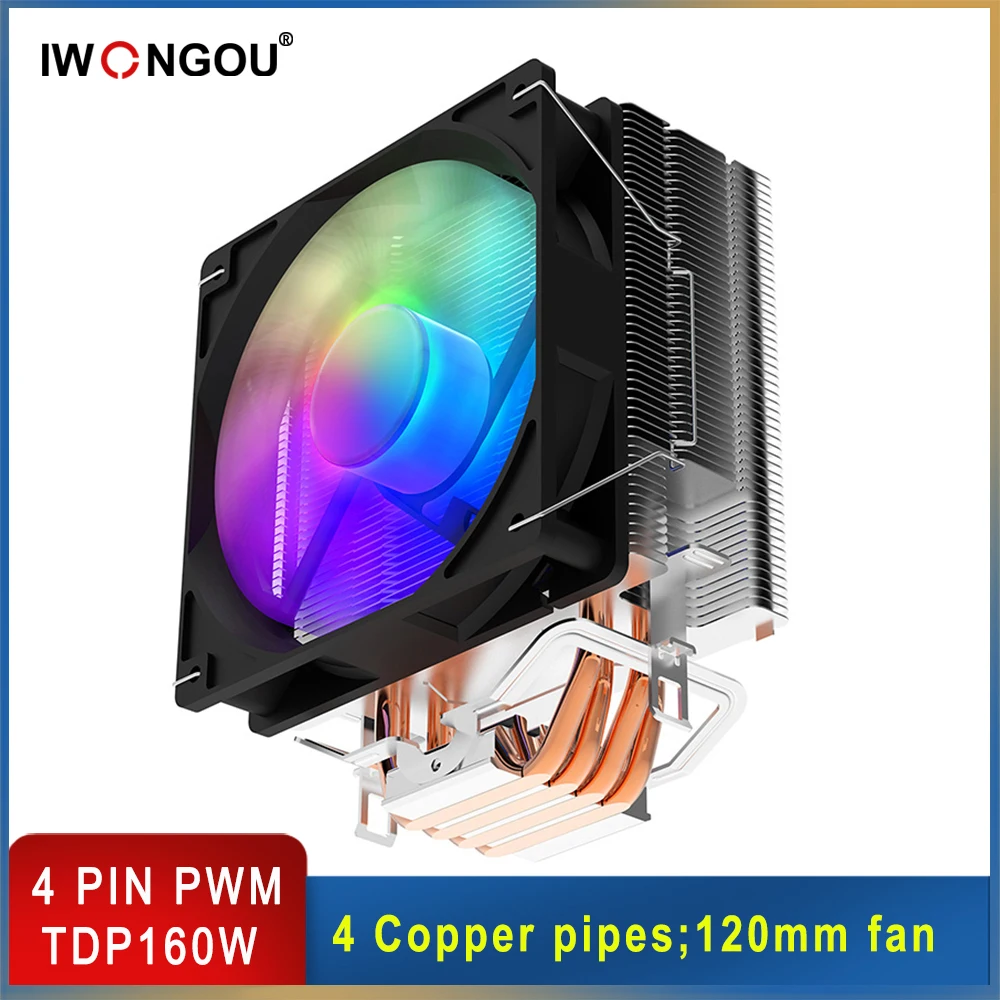 

IWONGGOU X99 Processor Cooler Am4 4pin Pwm Rgb 120mm Fan Cooling Cpu 4 Heatpipes Cpu Radiator for Intel Lga115X 1700 1200 AM4AM3