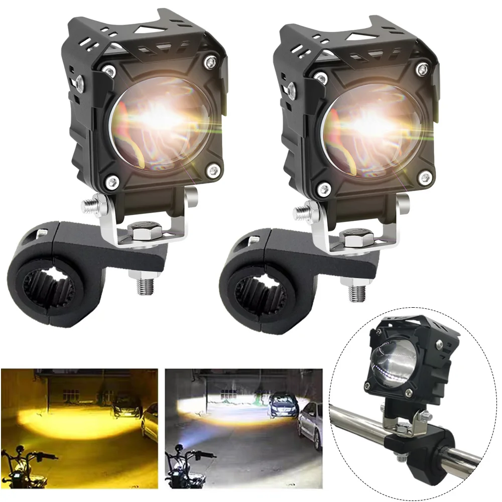 

Amber/White Auxiliary Led Headlights for Motorcycle Fog Lights Lamp Lens 12-80V Additional Car Long Range LED Moto Spotlights