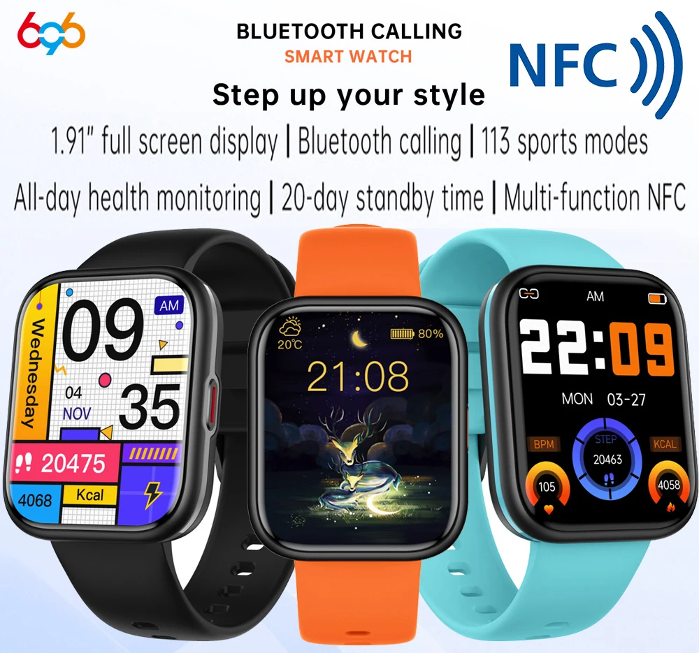 1.91" HD Screen Blue Tooth Call Smart Watch Men Smartwatch Women NFC Heartrate 113 Sport Mode Waterproof Sleep Music Health SOS
1.91" HD Screen Blue Tooth Call Smart Watch Men Smartwatch Women NFC Heartrate 113 Sport Mode Waterproof Sleep Music Health SOS