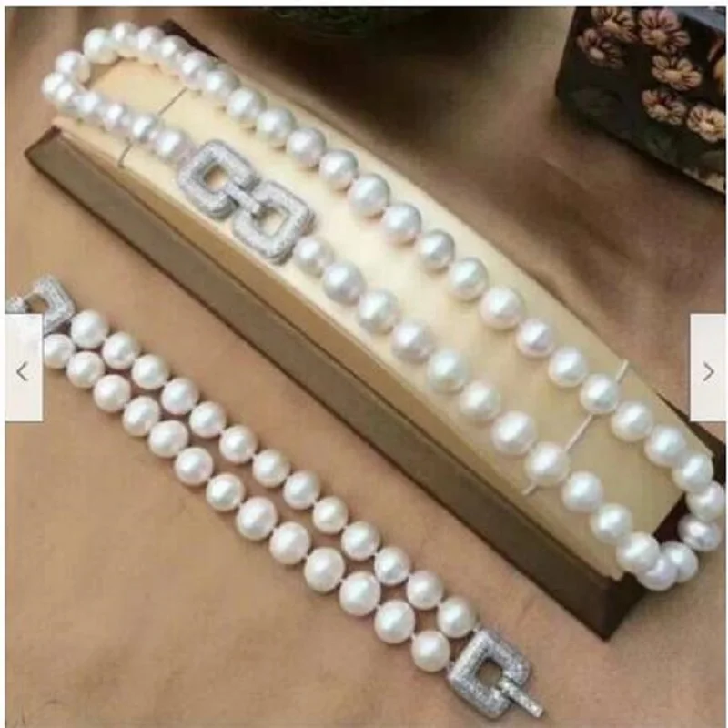gorgeous two strand 9-10mm south sea round white pealr necklac9 &bracelet 7.5-8" 
gorgeous two strand 9-10mm south sea round white pealr necklac9 &bracelet 7.5-8"