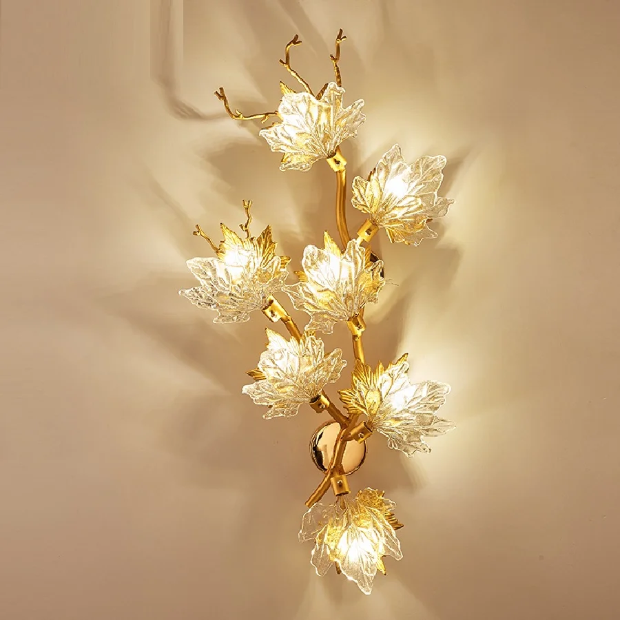 New modern crystal wall lamp designer maple leaf wall lamp light luxury creative gold living room lamp hotel decoration LED lamp
New modern crystal wall lamp designer maple leaf wall lamp light luxury creative gold living room lamp hotel decoration LED lamp