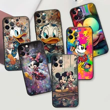 Oil painting Mickey Duck Cute For Apple iPhone 15 14 13 12 Mini 11 XS Pro Max X XR 8 7 6S 6 Plus SE Soft Black Phone Case Cover