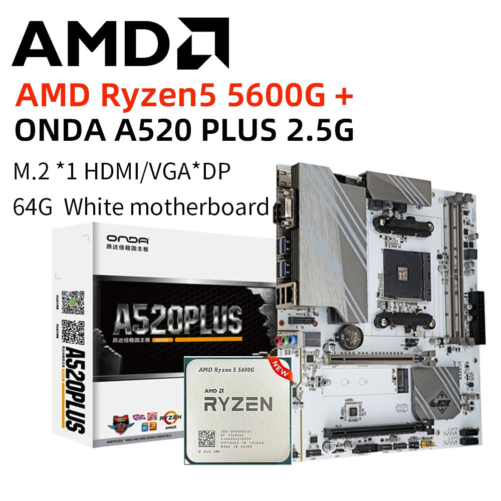 AMD R5 5600G CPU + ONDA A520-PLUS 2,5G Socket AM4 белая материнская плата DDR4 64 Гб PCI-E 3,0 M.2 десктопная материнская плата оверлок
AMD R5 5600G CPU + ONDA A520-PLUS 2,5G Socket AM4 белая материнская плата DDR4 64 Гб PCI-E 3,0 M.2 десктопная материнская плата оверлок
