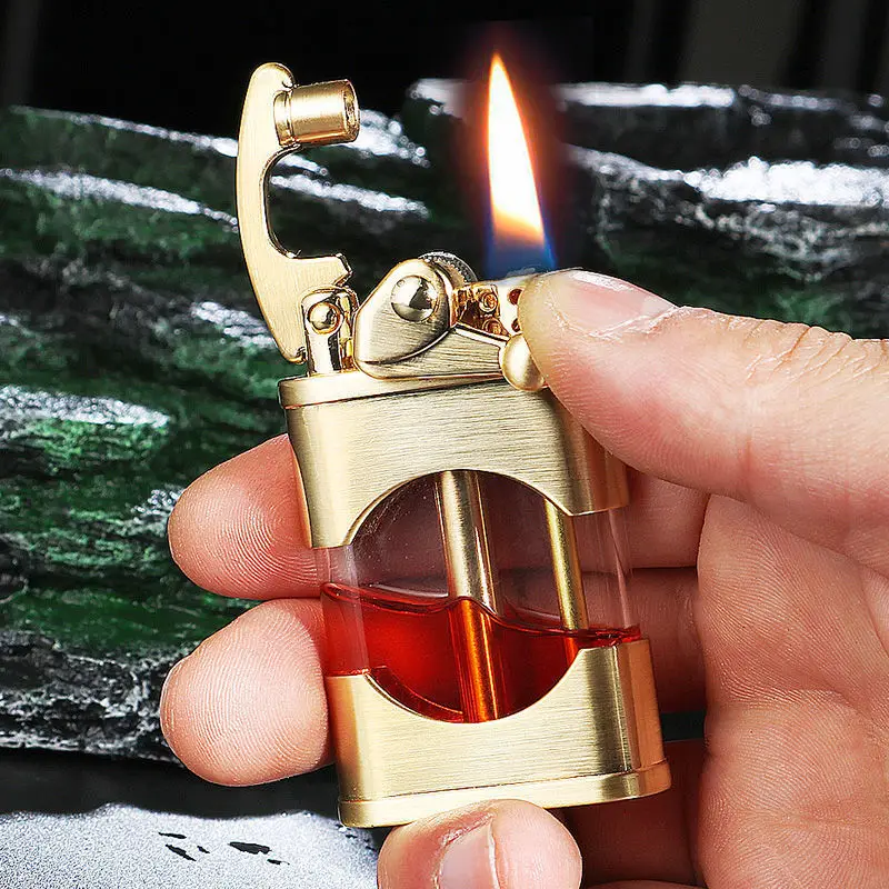 

ZORRO Transparent Oil Tank Grinding Wheel Kerosene Lighter Creative Retro Flint Windproof Metal Lighter Smoking Accessories Gift
