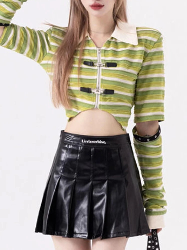 Summer Striped Chic Shirts Women Designer Hollow Out Slim Shirt Female Korean Fashion Irregular Dew Waist Sexy Party Shirts 2022
Summer Striped Chic Shirts Women Designer Hollow Out Slim Shirt Female Korean Fashion Irregular Dew Waist Sexy Party Shirts 2022