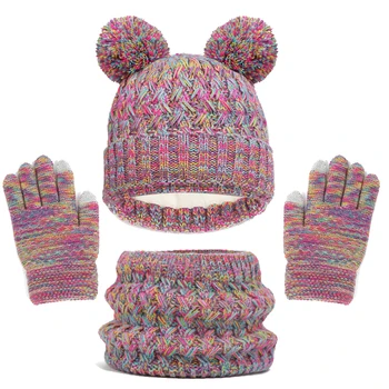 BeQeuewll Kids Winter Hat Gloves Scarf Set Toddler Knit Beanie with Pom Neck Warmer Gaiter Mittens Set Warm Accessories
