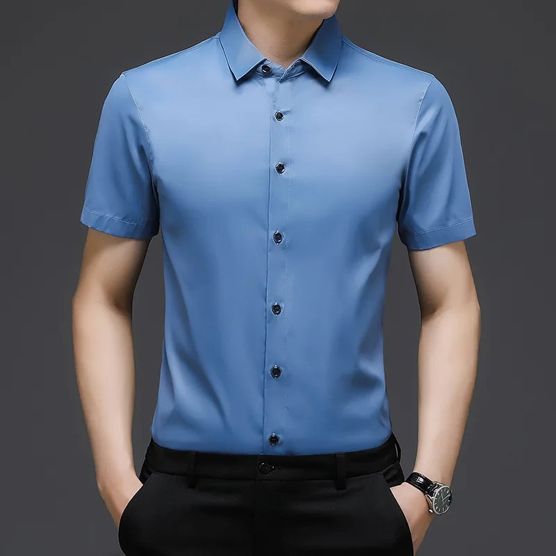 High Quality Summer New Men's Short-sleeved Smooth Silk Shirt Business Casual Solid Color Shirt
High Quality Summer New Men's Short-sleeved Smooth Silk Shirt Business Casual Solid Color Shirt