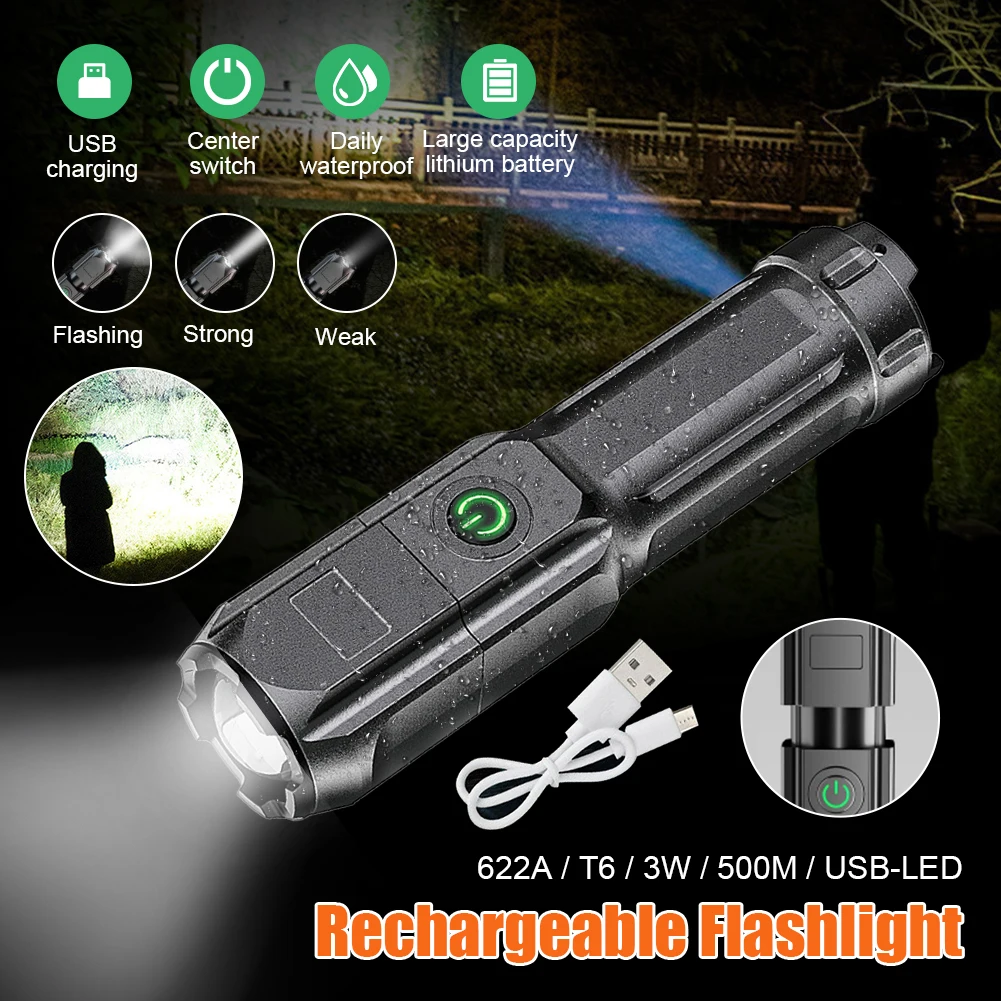 Portable LED Flashlight Zoomable Rechargeable Handheld Torch Light 3 Modes Waterproof For Outdoor Camping Fishing Emergency
Portable LED Flashlight Zoomable Rechargeable Handheld Torch Light 3 Modes Waterproof For Outdoor Camping Fishing Emergency