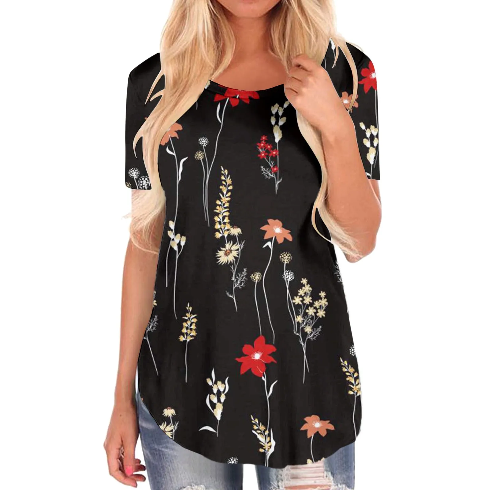 Женская блузка с коротким рукавом, с цветочным принтом
Женская блузка с коротким рукавом, с цветочным принтом