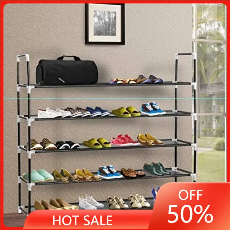 Assembly 5 Tiers Non-woven Fabric Shoe Rack with Handle Black RT 
Assembly 5 Tiers Non-woven Fabric Shoe Rack with Handle Black RT
