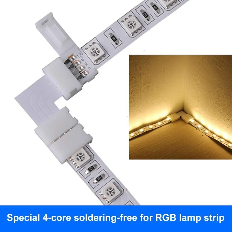 20Pcs L Shape LED Light Strip Connector Unwired Gapless Solderless Adapter for 10mm Wide 4 Pin 5050 RGB LED Strip Light 
20Pcs L Shape LED Light Strip Connector Unwired Gapless Solderless Adapter for 10mm Wide 4 Pin 5050 RGB LED Strip Light