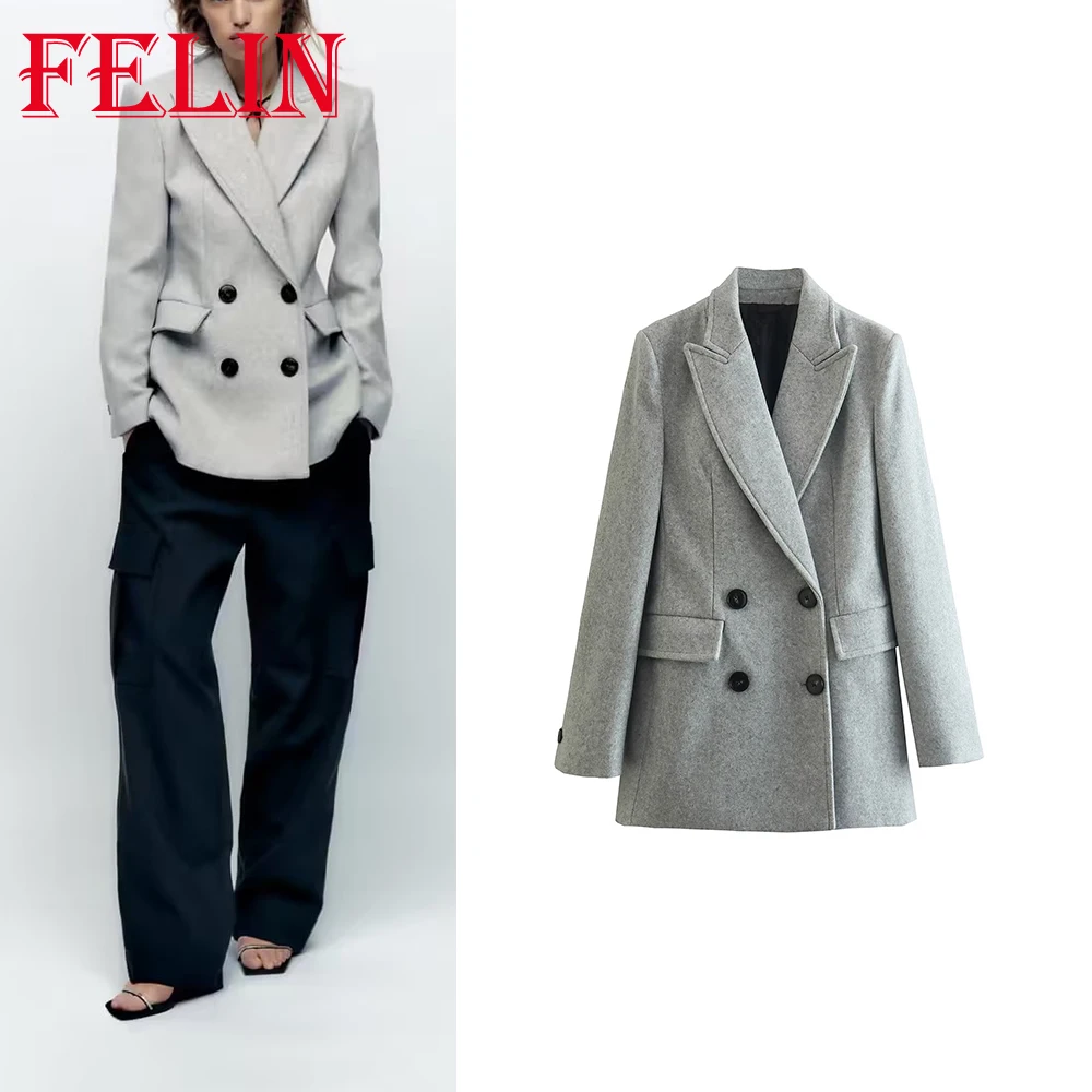 TRAF 2022 Autumn Woman Office Lady Woman Blazer Solid Gray V Neck Button Jacket Slim Vintage Double Breasted Coat Chic Tops
TRAF 2022 Autumn Woman Office Lady Woman Blazer Solid Gray V Neck Button Jacket Slim Vintage Double Breasted Coat Chic Tops