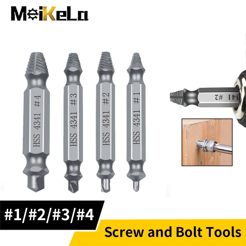 

Meikela HSS Damaged Screw Extractor Drill 4-Piece Set Stripped Broken Screw Bolt Remover Extractor Take Out Demolition Tools