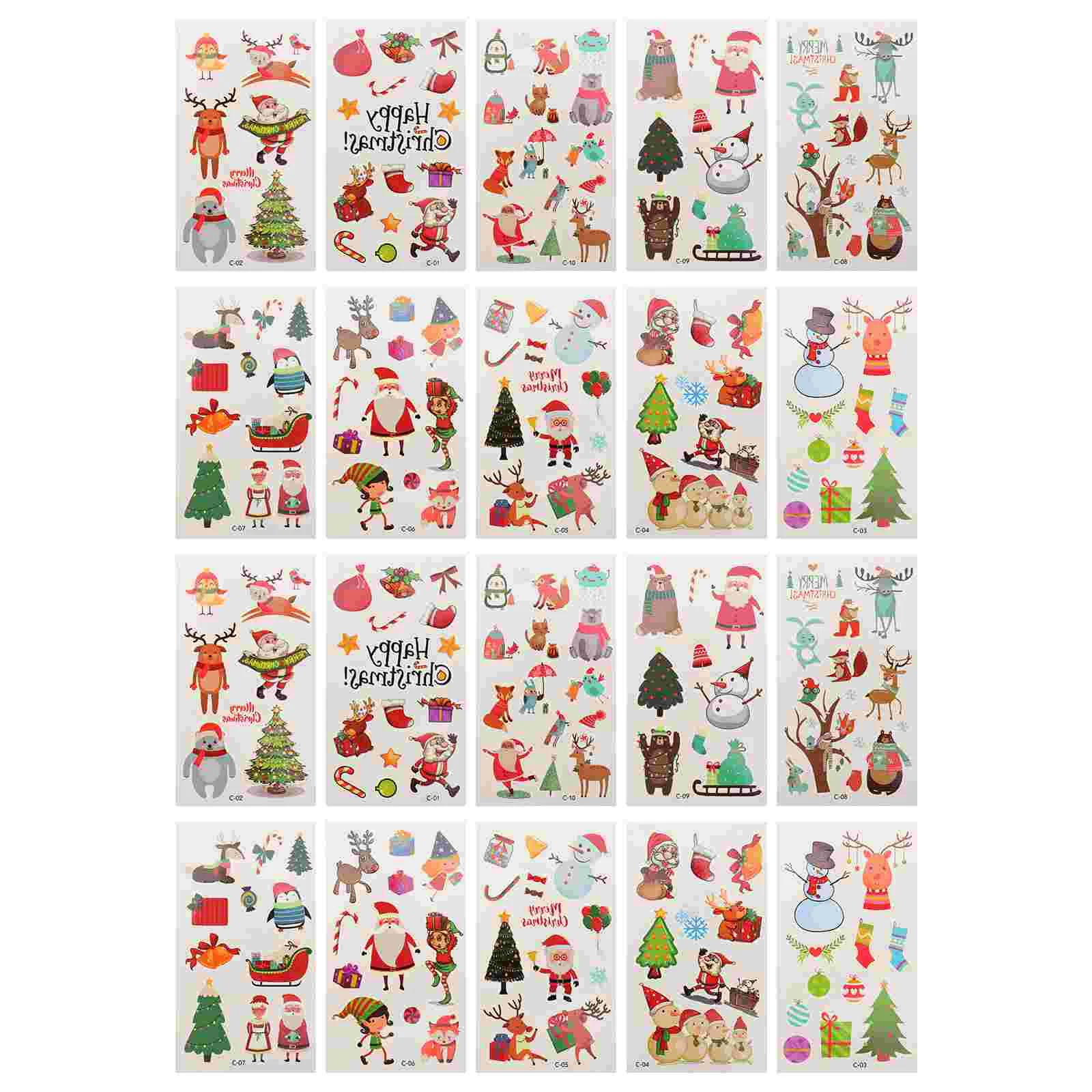 

20 Sheets Christmas Tattoo Stickers Tattoos Santa Decals Kids Temporary Body Snowflake For men