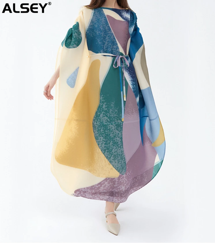 ALSEY Miyake Pleated Dress Printed Women's Peplum Colour Blocking Belt Elegant Butterfly Sleeve Long Evening Party Prom Dresses
ALSEY Miyake Pleated Dress Printed Women's Peplum Colour Blocking Belt Elegant Butterfly Sleeve Long Evening Party Prom Dresses