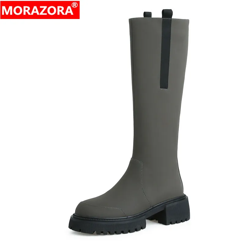 Женские сапоги без застежки MORAZORA, черные сапоги до колена из натуральной кожи, на платформе и толстом среднем каблуке, новинка зимнего сезона 2023
Женские сапоги без застежки MORAZORA, черные сапоги до колена из натуральной кожи, на платформе и толстом среднем каблуке, новинка зимнего сезона 2023
