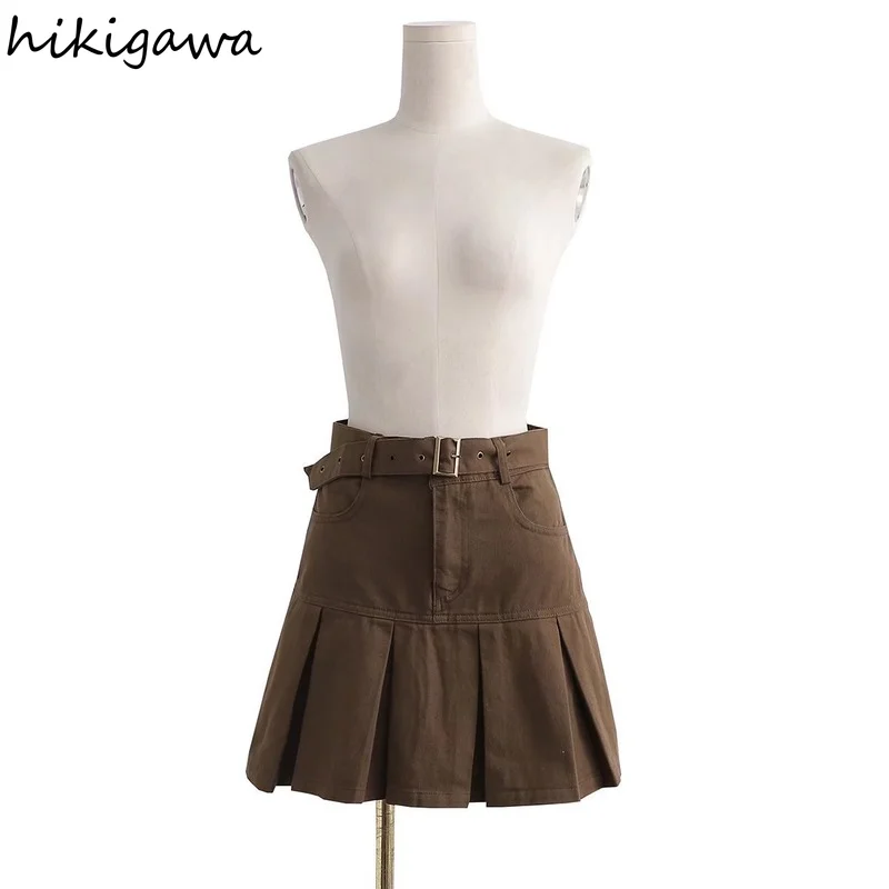 Hikigawa Women Fashion Solid Color High Waist Belted Denim Pleated Skirt Vintage Zipper Fly Side Pockets Female Skirts Mujer
Hikigawa Women Fashion Solid Color High Waist Belted Denim Pleated Skirt Vintage Zipper Fly Side Pockets Female Skirts Mujer