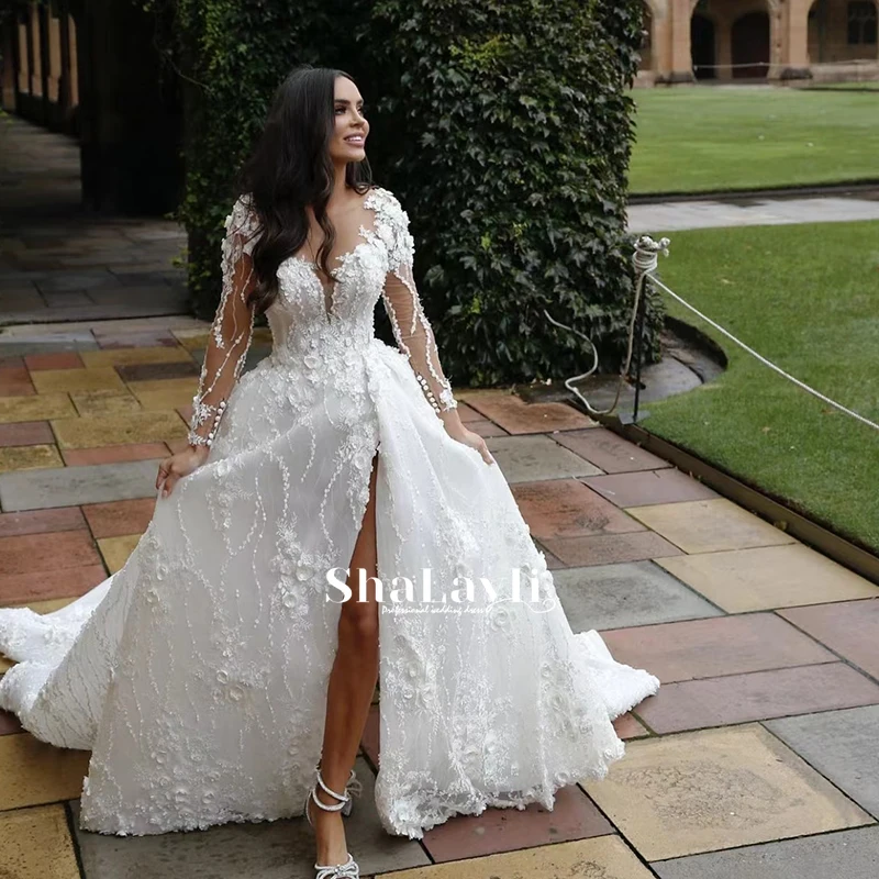 Luxury Wedding Dress Organza With Embroidery With Ball Gown Slit A Line O-neck Full Sleeve Wedding Gowns Lace Vestido De Novia
Luxury Wedding Dress Organza With Embroidery With Ball Gown Slit A Line O-neck Full Sleeve Wedding Gowns Lace Vestido De Novia