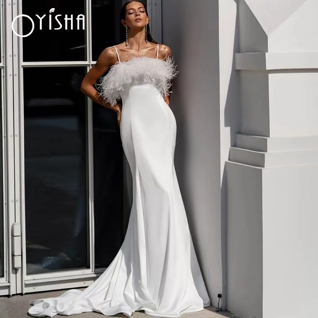 OYISHA Sexy Mermaid Wedding Dresses For Bride 2023 Spaghetti Straps Feather Backless Custom Made To Measure Simple Bridal Gowns
OYISHA Sexy Mermaid Wedding Dresses For Bride 2023 Spaghetti Straps Feather Backless Custom Made To Measure Simple Bridal Gowns