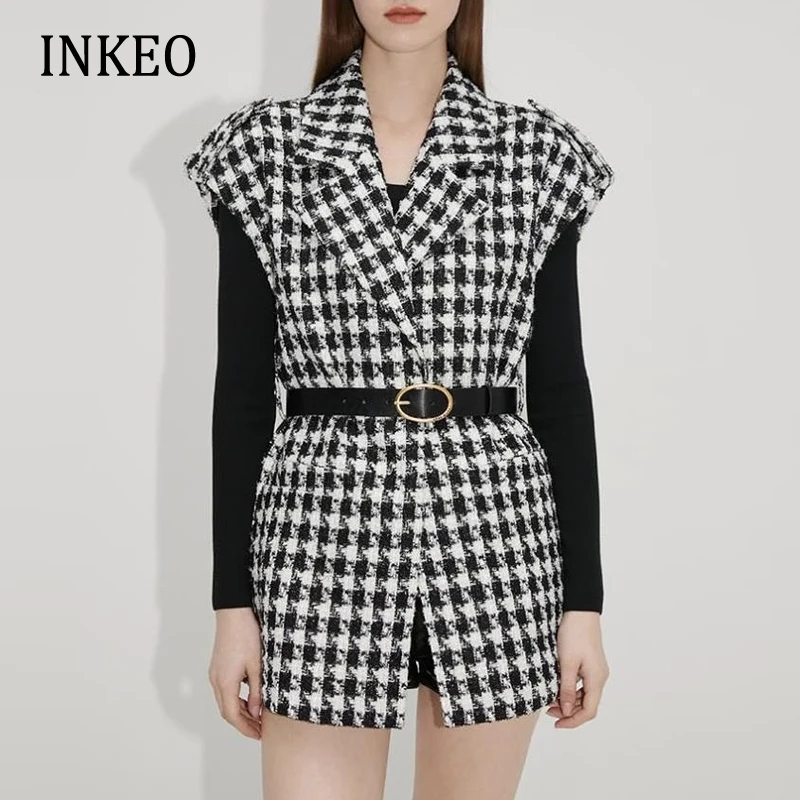 Женский блейзер с рисунком «гусиные лапки» на осень и зиму, Элегантный Модный жилет без рукавов, куртка с поясом, женская одежда, INKEO 2O182, 2022
Женский блейзер с рисунком «гусиные лапки» на осень и зиму, Элегантный Модный жилет без рукавов, куртка с поясом, женская одежда, INKEO 2O182, 2022