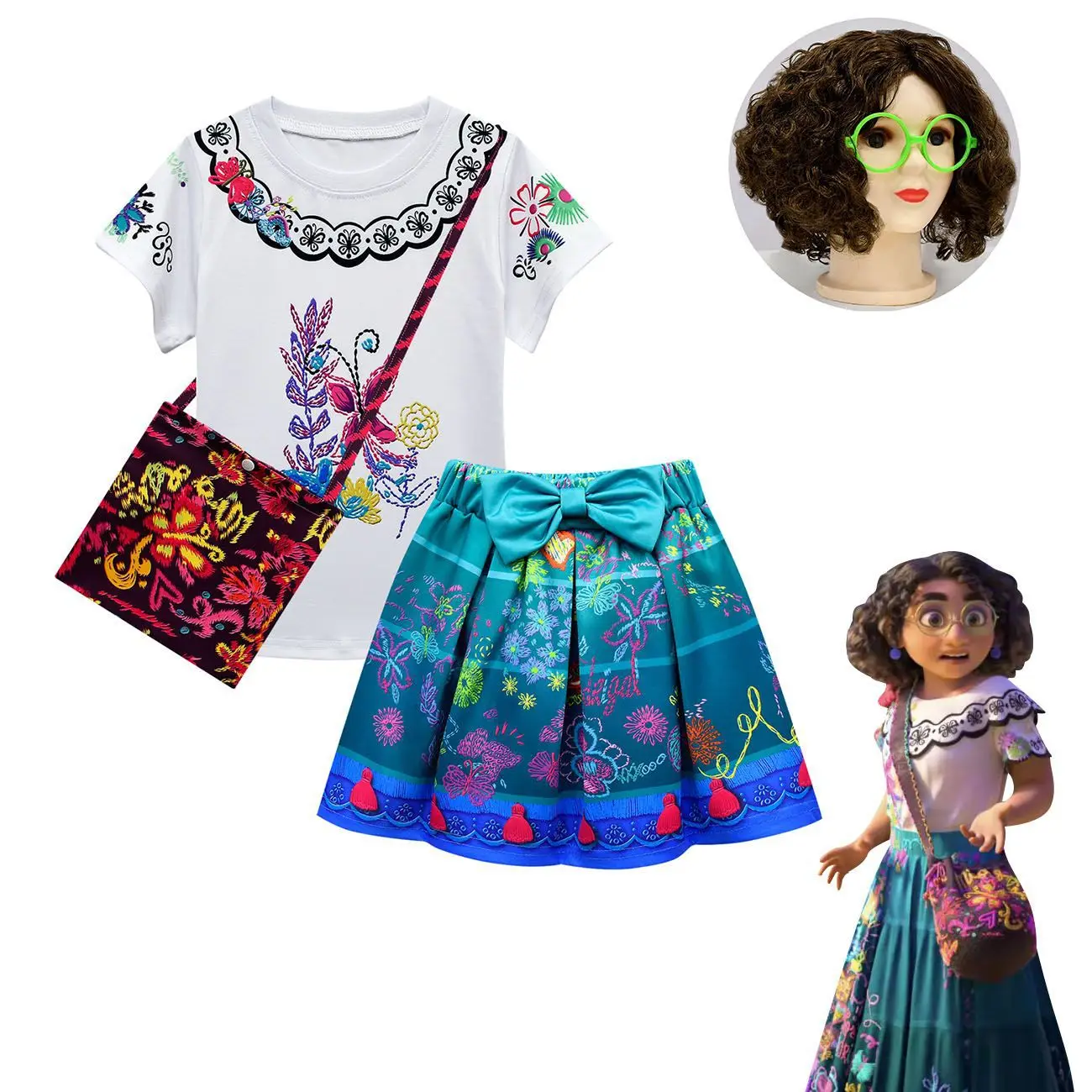 Kids Encanto Mirabel Suit Halloween Costume Baby Girls Top + Skirt + Bag + Glasses + Wig 5 Piece Set Carnival Christmas Clothing
Kids Encanto Mirabel Suit Halloween Costume Baby Girls Top + Skirt + Bag + Glasses + Wig 5 Piece Set Carnival Christmas Clothing